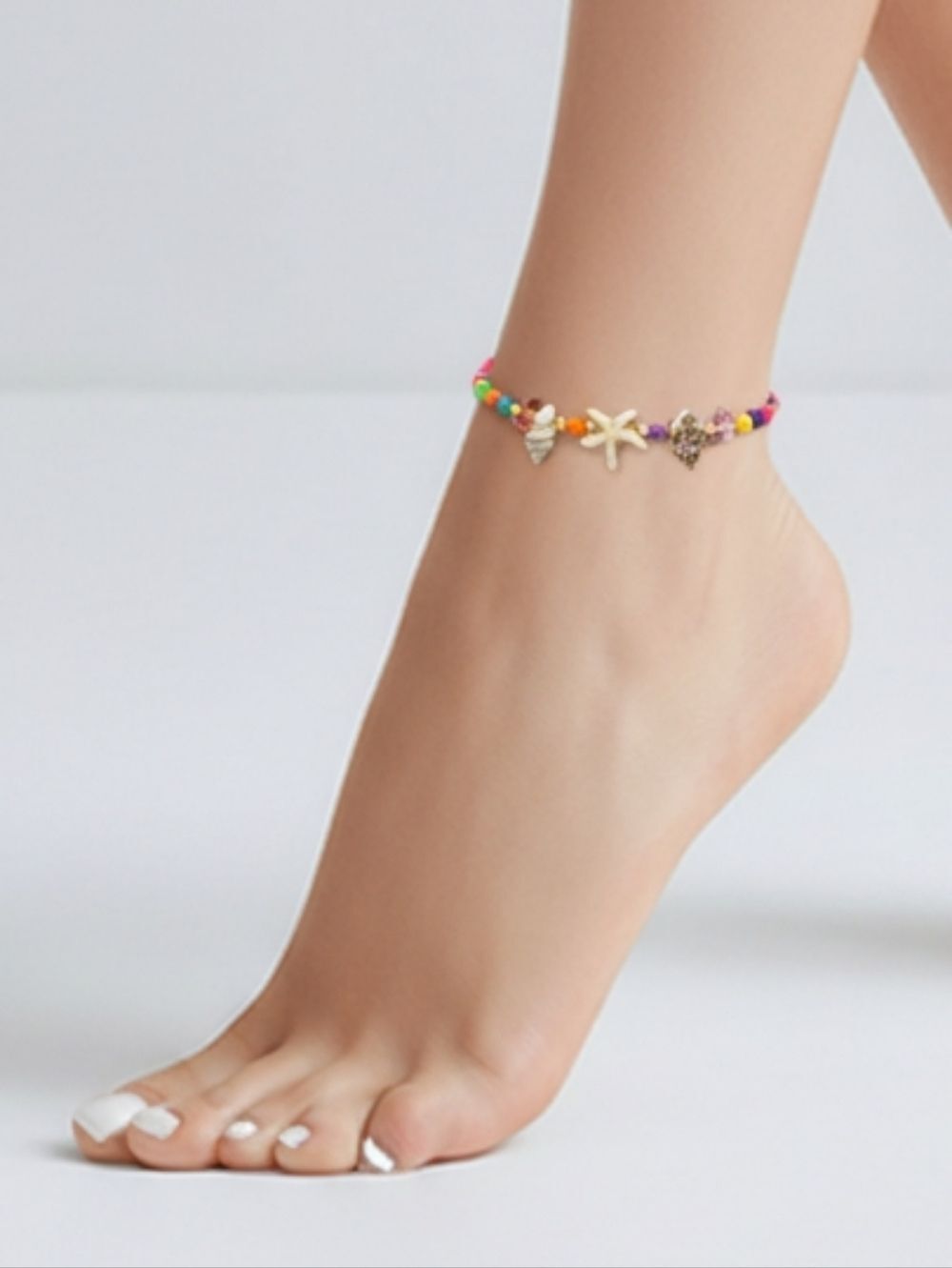 Rainbow Starfish Shell Anklet Adjustable Beach String Charm Bracelet Colorful